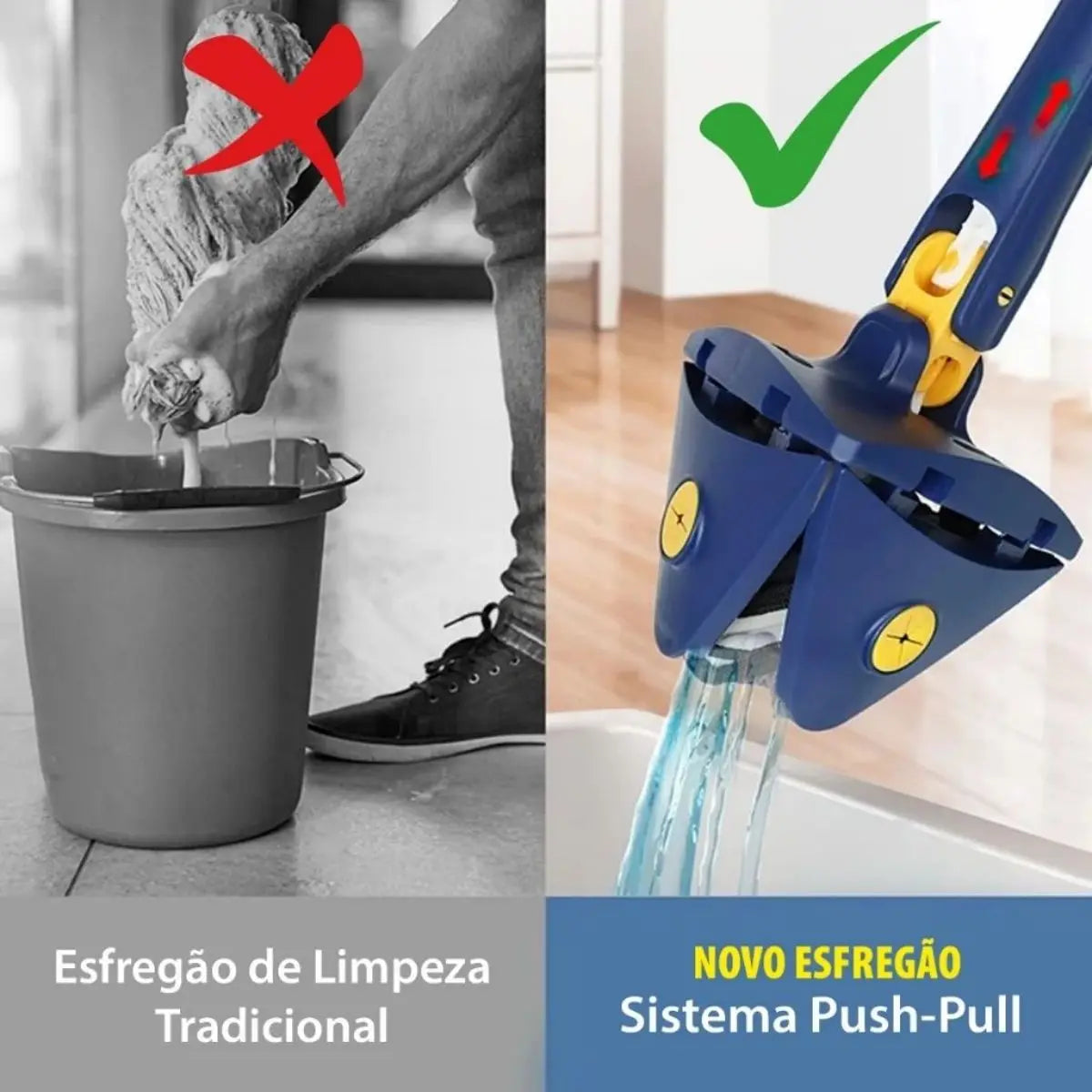 Esfregão de limpeza ajustável, alongado triangular
