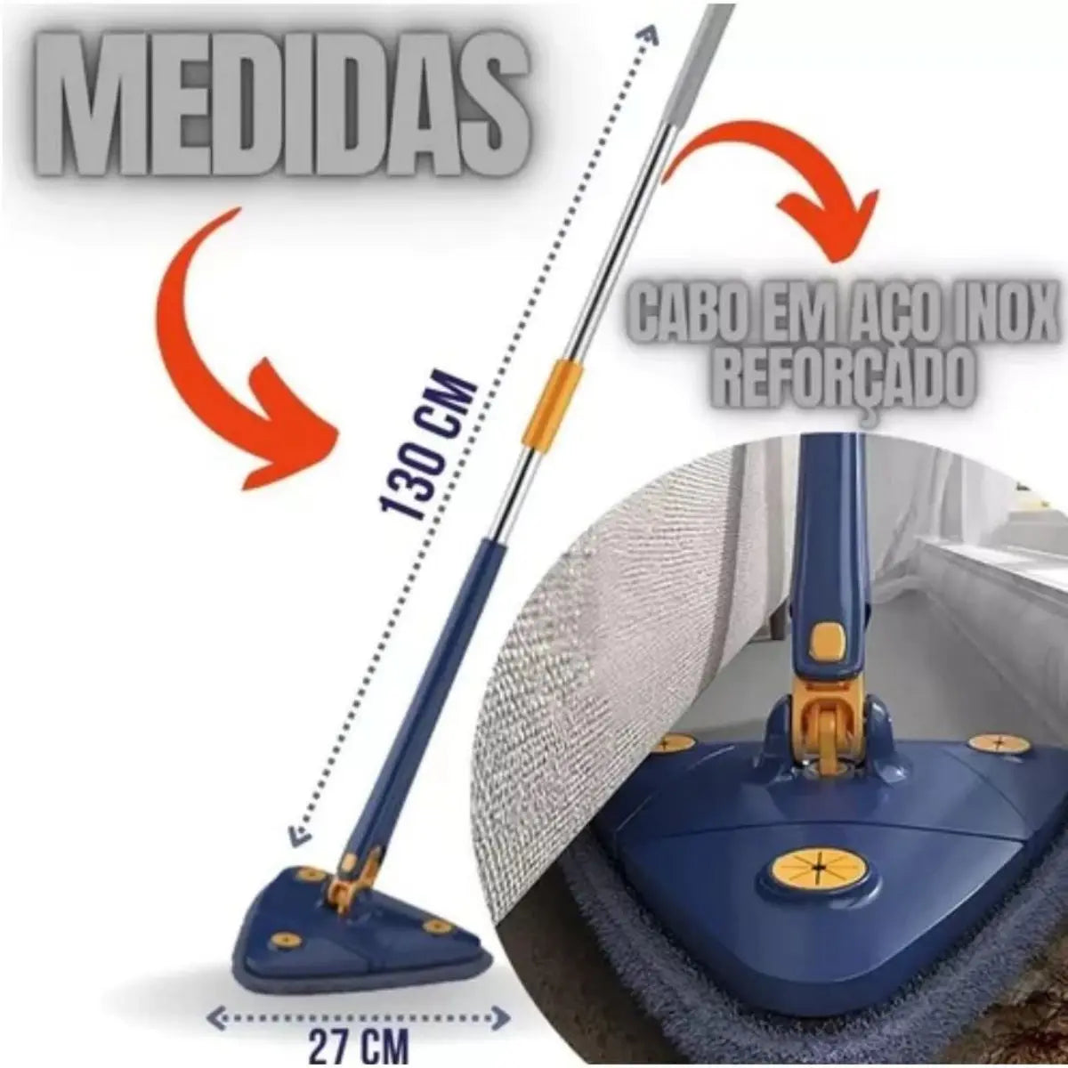Esfregão de limpeza ajustável, alongado triangular