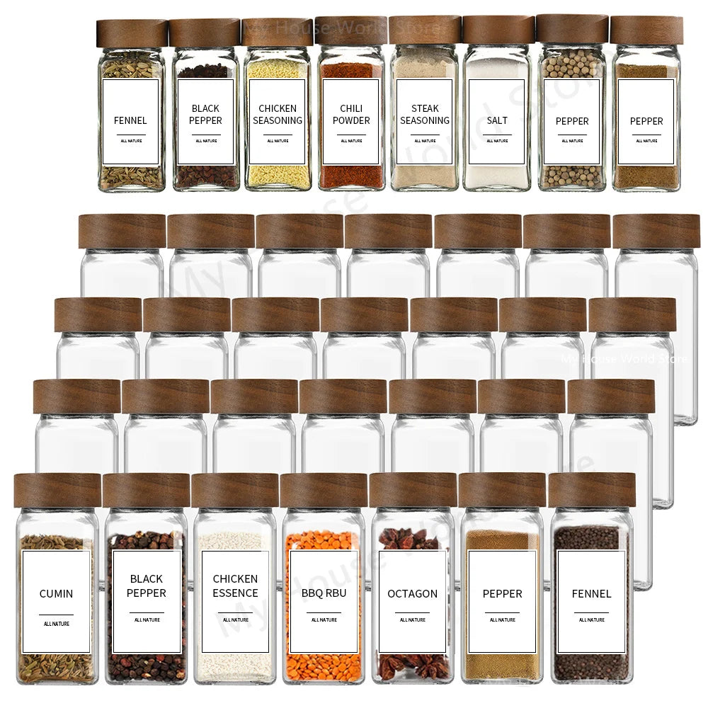 Frascos de vidro com tampas de bambu, conjunto tempero frascos, organizador, garrafas de armazenamento