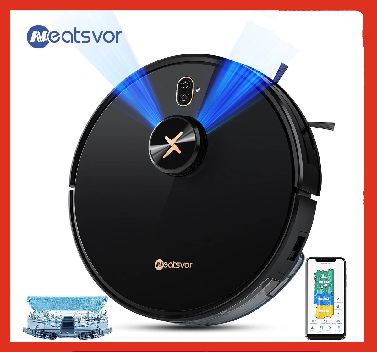 Robô Aspirador de Pó Neatsvor X600Pro com Mapeamento Inteligente, 6000Pa, Limpeza com Aspiração e Esfregão, 10 Mapas, Recarga Automática, Parede Virtual, 5200mAh, Bivolt