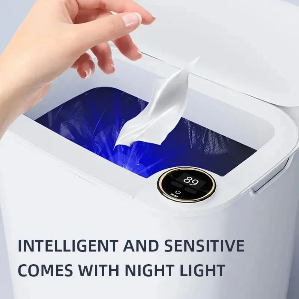 Lixeira com sensor inteligente lata de lixo com display tipo-c recarga automática lixeira para banheiro cozinha lixeira casa inteligente