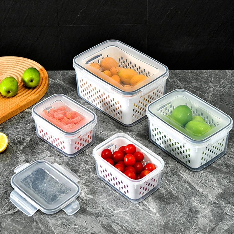Conjunto de recipiente de armazenamento de alimentos para geladeira, 3 pacotes com tampas com filtro