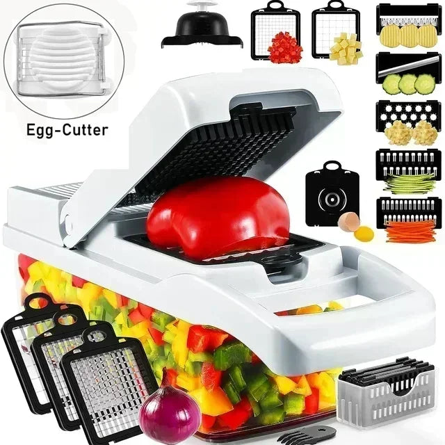 Cortador de vegetais multifuncional em 1, picador manual de alimentos, triturador de batata, fatiador de vegetais com recipiente, aparelho de cozinha