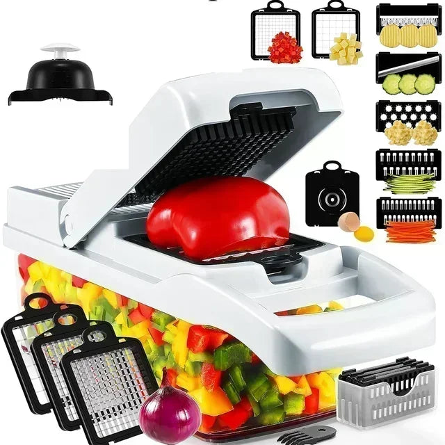 Cortador de vegetais multifuncional em 1, picador manual de alimentos, triturador de batata, fatiador de vegetais com recipiente, aparelho de cozinha