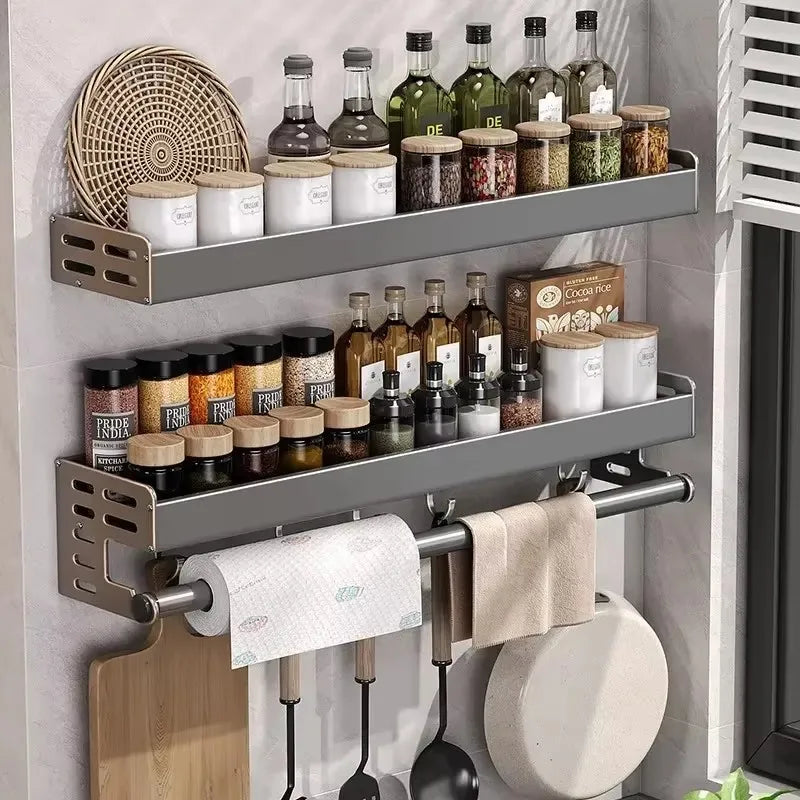 Rack de armazenamento de especiarias de cozinha montado na parede rack de condimentos multifuncional utensílio doméstico rack de cozinha pendurado organizadores