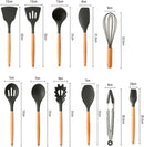 Jogo Kit com 12 Peças, Utensílios De Cozinha, Colheres, Espátula Silicone Com Cabo de Madeira, Decoração Diversas Cores