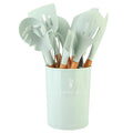 Jogo Kit com 12 Peças, Utensílios De Cozinha, Colheres, Espátula Silicone Com Cabo de Madeira, Decoração Diversas Cores