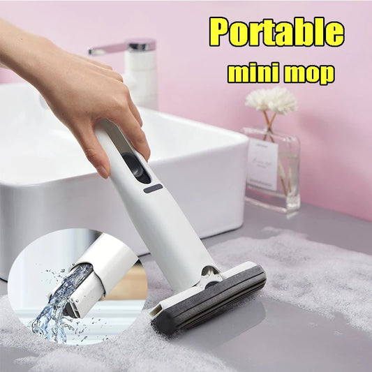Mini esfregão poderoso, mini esfregão dobrável para limpeza doméstica com esfregão de lavagem de piso com auto-aperto, ferramentas de limpeza de carro e janela de mesa