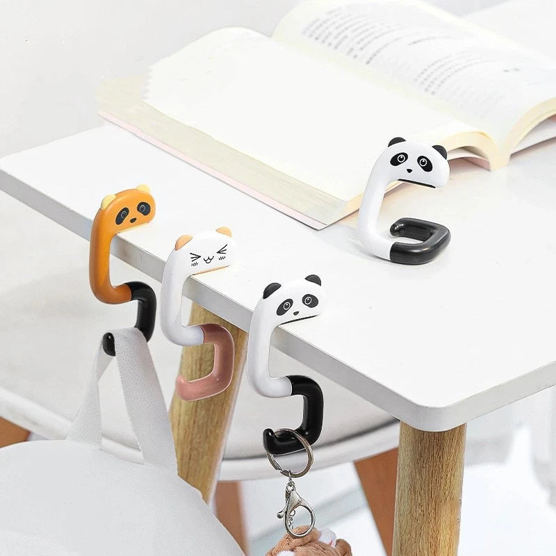 Bonito saco portátil gancho animal mesa de plástico, gancho bolsa de viagem, organizador titular decoração do escritório plástico ganchos laterais