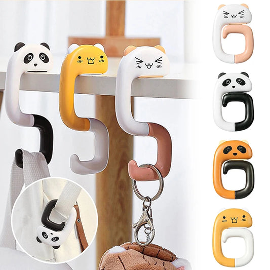 Bonito saco portátil gancho animal mesa de plástico, gancho bolsa de viagem, organizador titular decoração do escritório plástico ganchos laterais