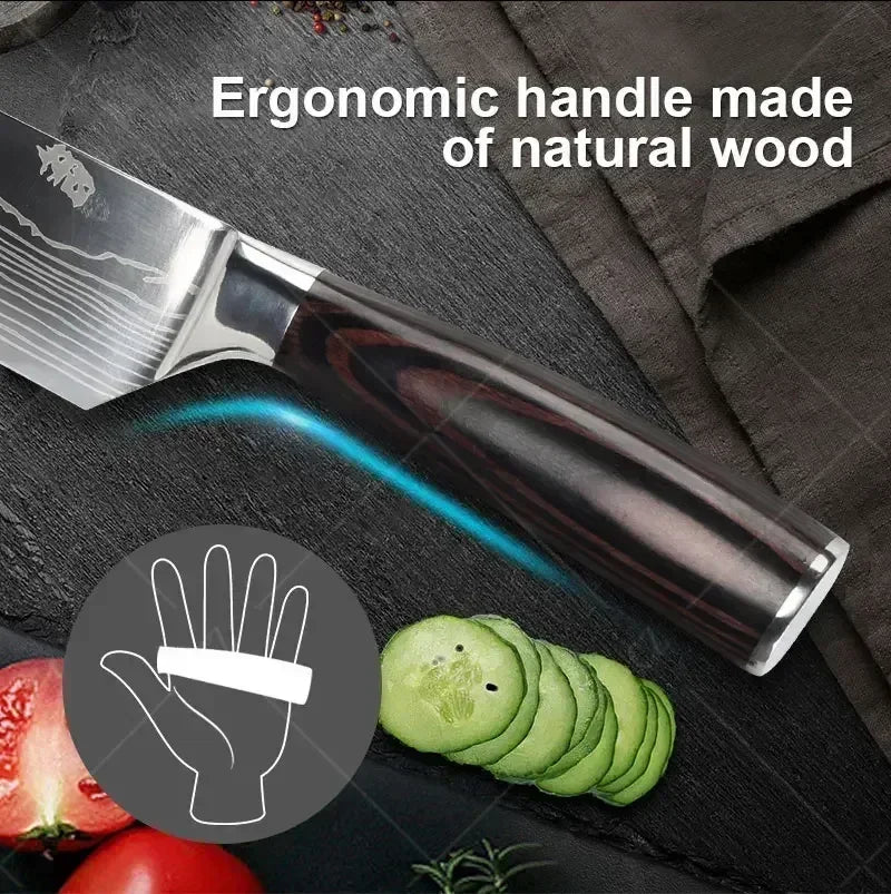 Facas de cozinha, Damasco faca do chef, conjunto profissional desossa, faca cutelo, faca utilitária japonês santoku, faca com capa