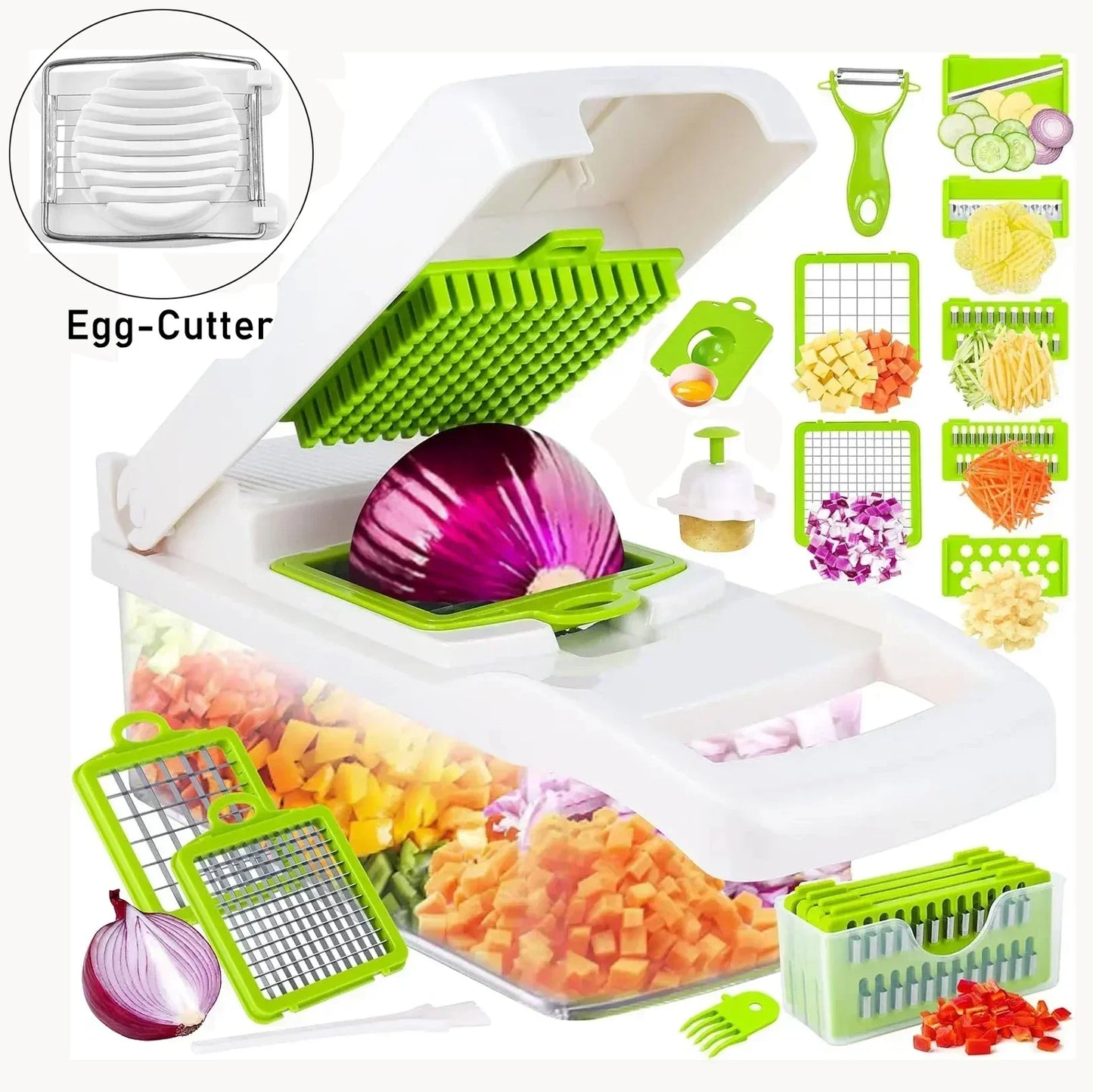 Cortador de vegetais multifuncional em 1, picador manual de alimentos, triturador de batata, fatiador de vegetais com recipiente, aparelho de cozinha
