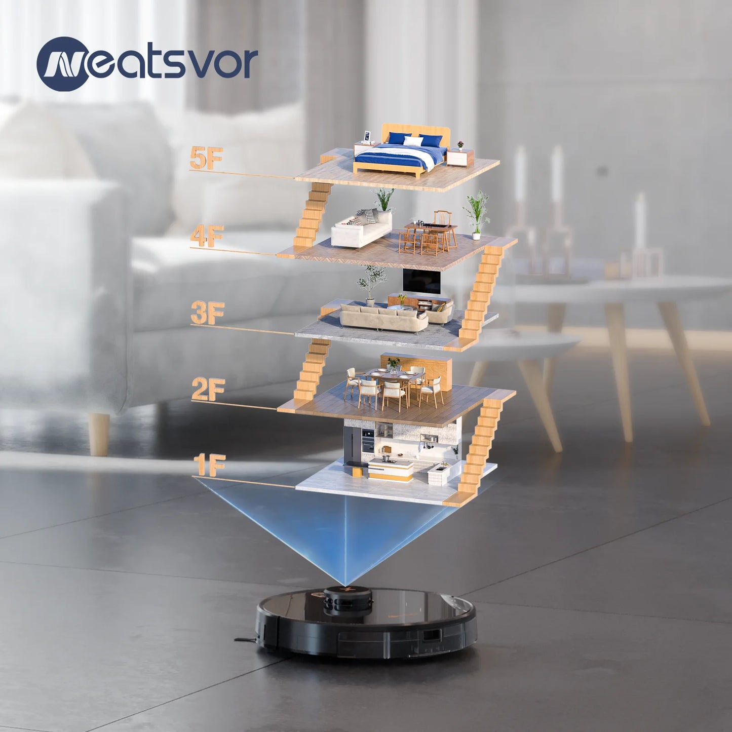 Robô Aspirador de Pó Neatsvor X600Pro com Mapeamento Inteligente, 6000Pa, Limpeza com Aspiração e Esfregão, 10 Mapas, Recarga Automática, Parede Virtual, 5200mAh, Bivolt