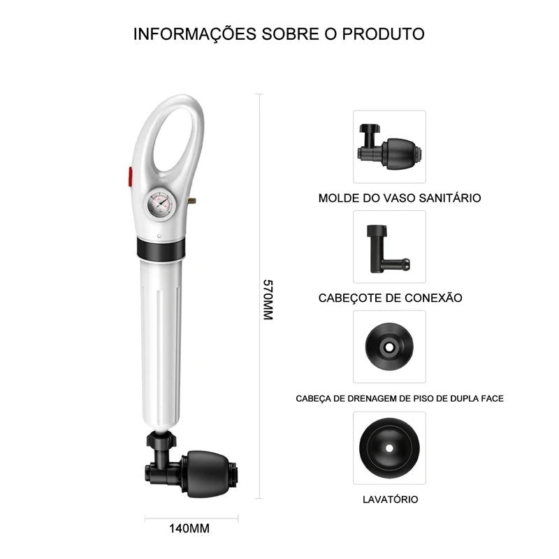 Desentupidor Manual de Canos de Alta Pressão, Banheiro Doméstico, Cano de Cozinha, Desentupidor de Esgoto