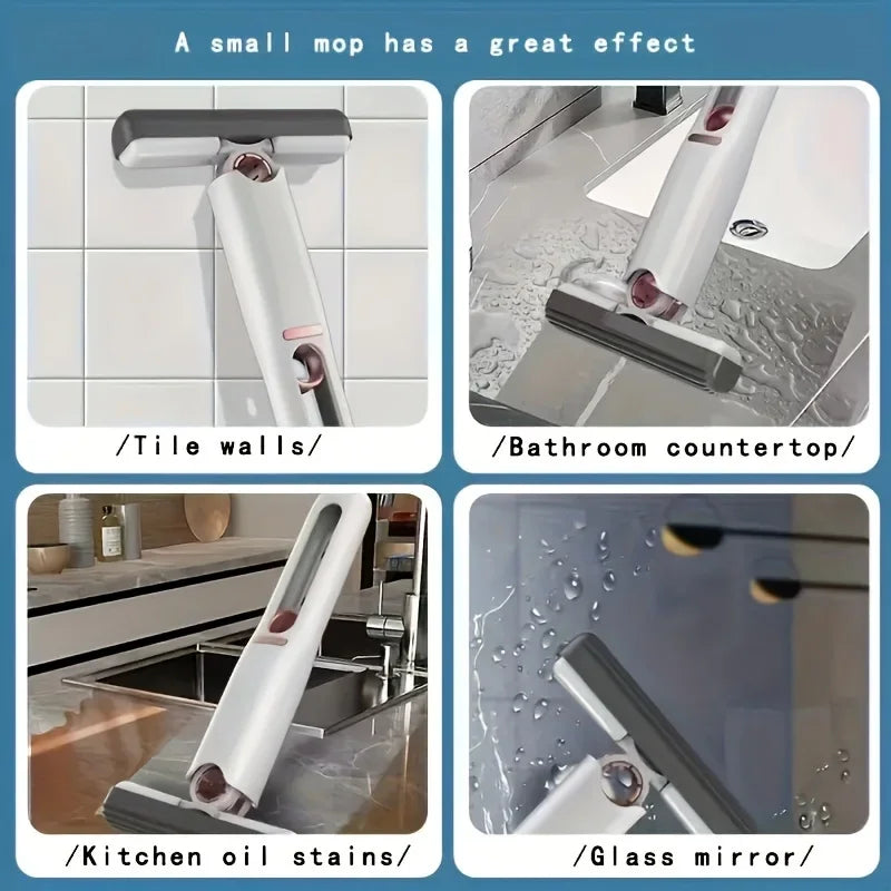 Mini esfregão poderoso, mini esfregão dobrável para limpeza doméstica com esfregão de lavagem de piso com auto-aperto, ferramentas de limpeza de carro e janela de mesa