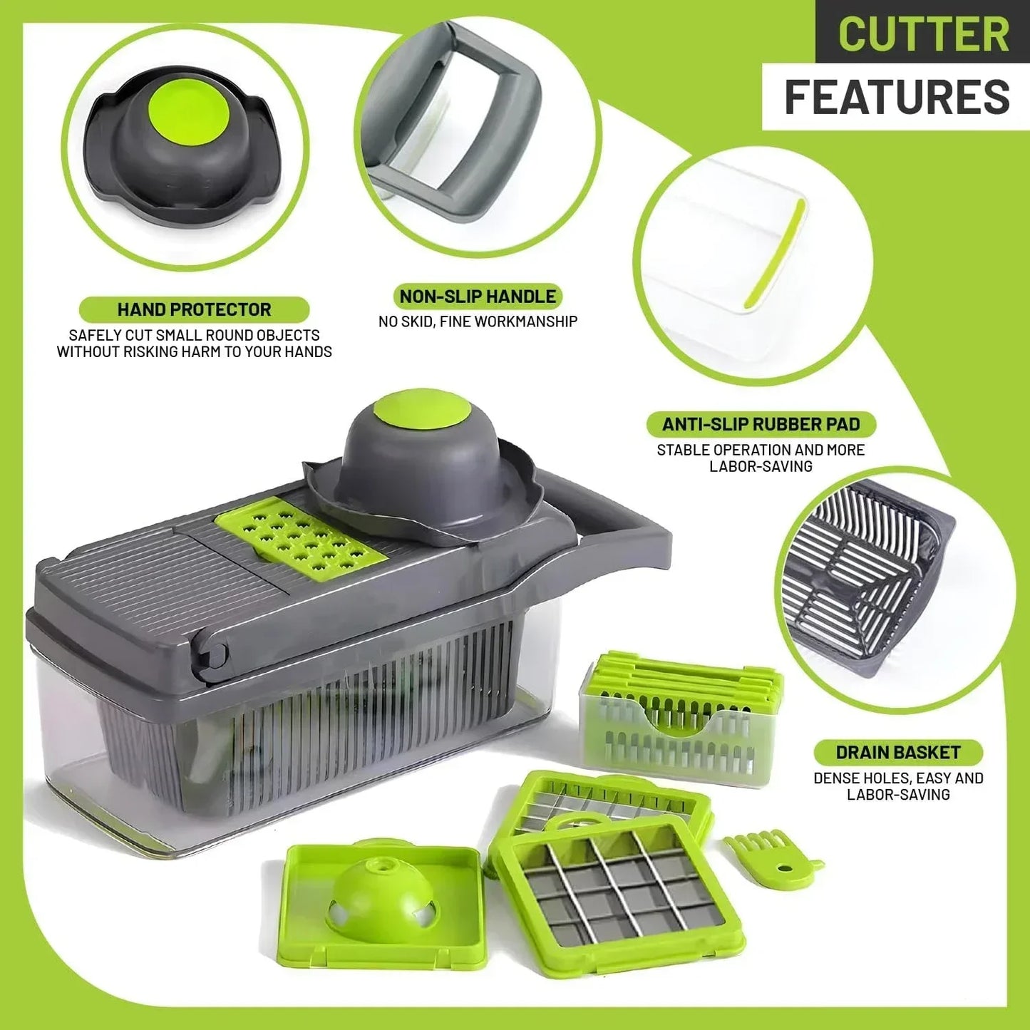 Cortador de vegetais multifuncional em 1, picador manual de alimentos, triturador de batata, fatiador de vegetais com recipiente, aparelho de cozinha