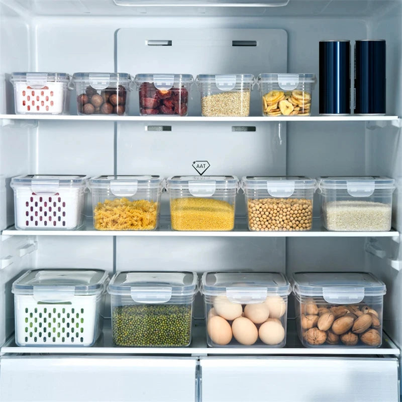 Conjunto de recipiente de armazenamento de alimentos para geladeira, 3 pacotes com tampas com filtro