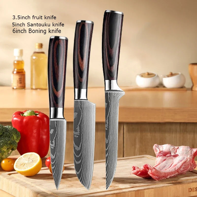 Facas de cozinha, Damasco faca do chef, conjunto profissional desossa, faca cutelo, faca utilitária japonês santoku, faca com capa