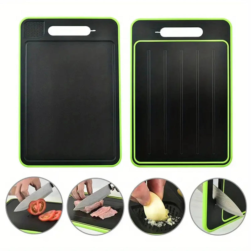 Bandeja de placa de descongelamento 4 em 1, milagre derreter duplo como tábua de corte com ralador, apontador, tábua de cortar dupla face, descongelar carne
