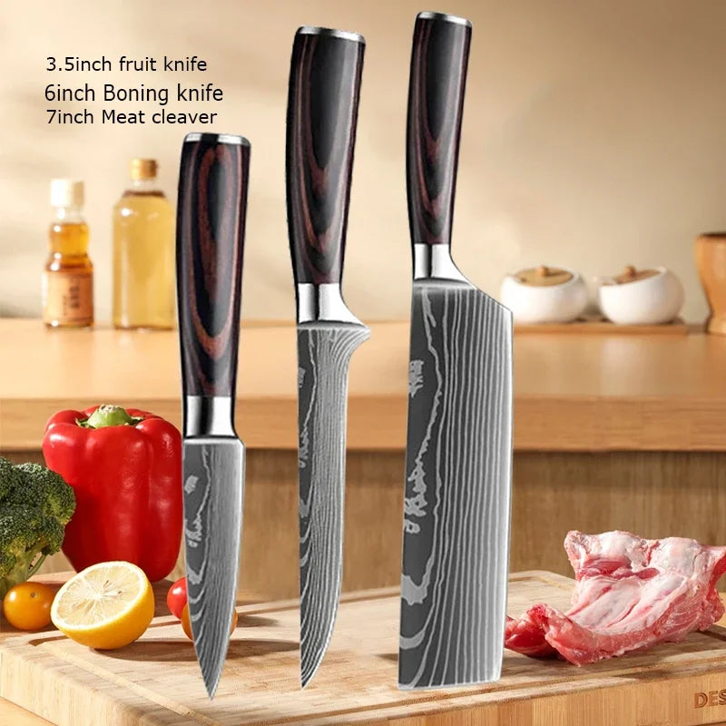 Facas de cozinha, Damasco faca do chef, conjunto profissional desossa, faca cutelo, faca utilitária japonês santoku, faca com capa