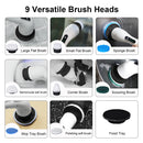 Escova elétrica de limpeza 9 em 1, sem fio, rotação doméstica, escova de limpeza