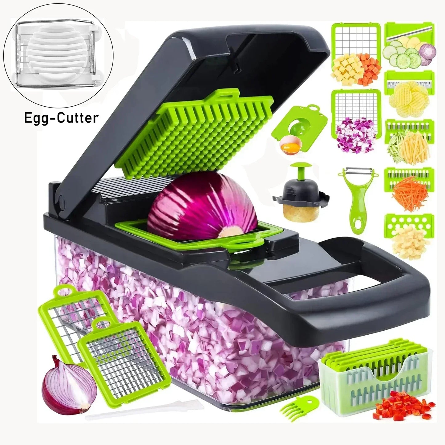 Cortador de vegetais multifuncional em 1, picador manual de alimentos, triturador de batata, fatiador de vegetais com recipiente, aparelho de cozinha