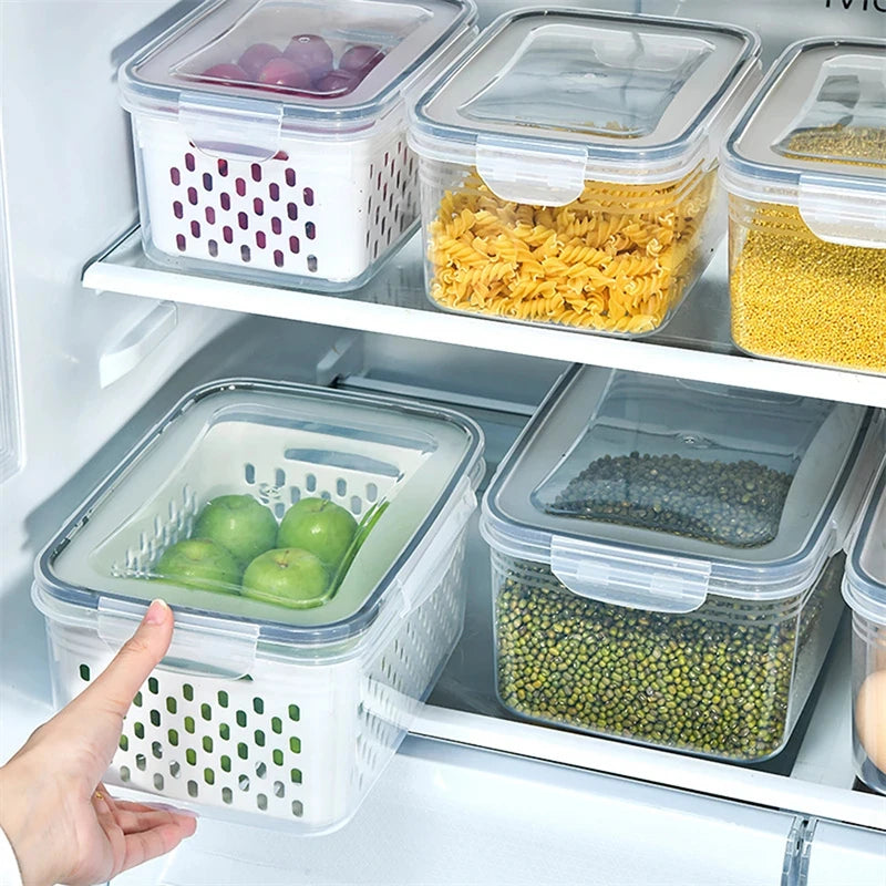 Conjunto de recipiente de armazenamento de alimentos para geladeira, 3 pacotes com tampas com filtro