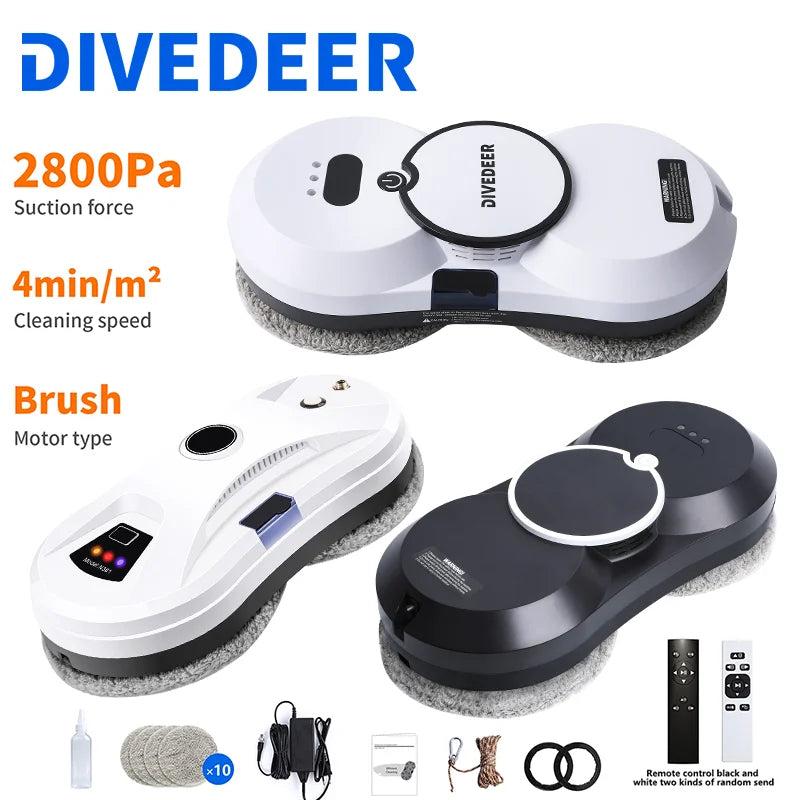 DIVEDEER robô de limpeza de janelas 5600PA grande sucção spray elétrico robô de limpeza de janelas prevenção de queda limpador remoto