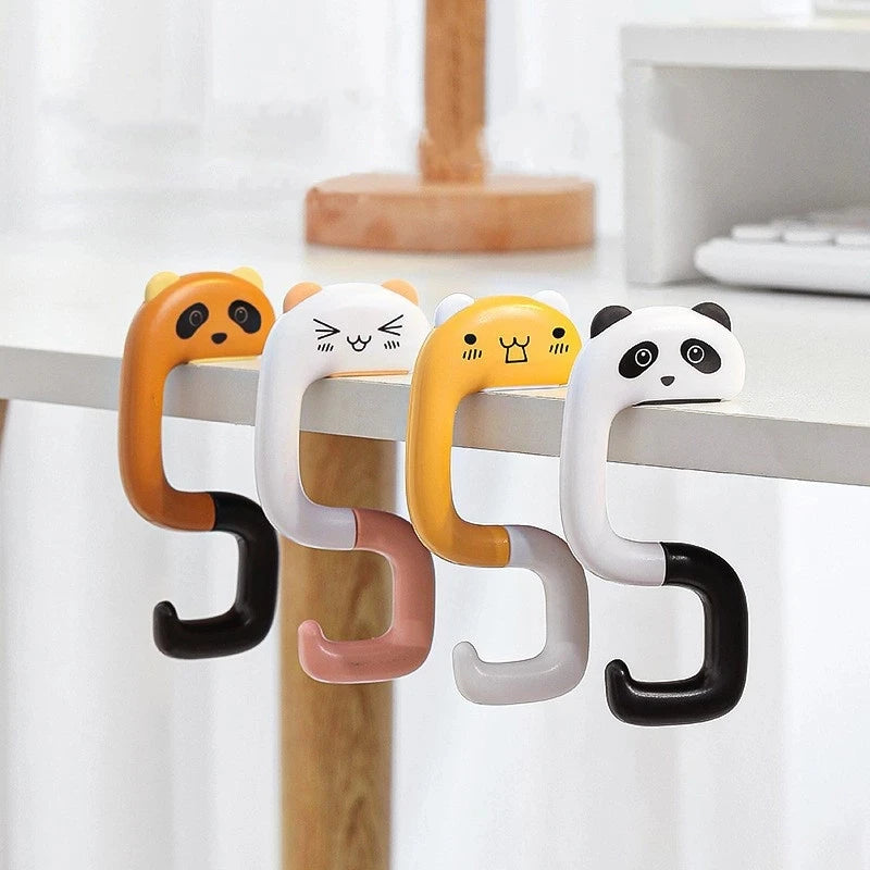 Bonito saco portátil gancho animal mesa de plástico, gancho bolsa de viagem, organizador titular decoração do escritório plástico ganchos laterais