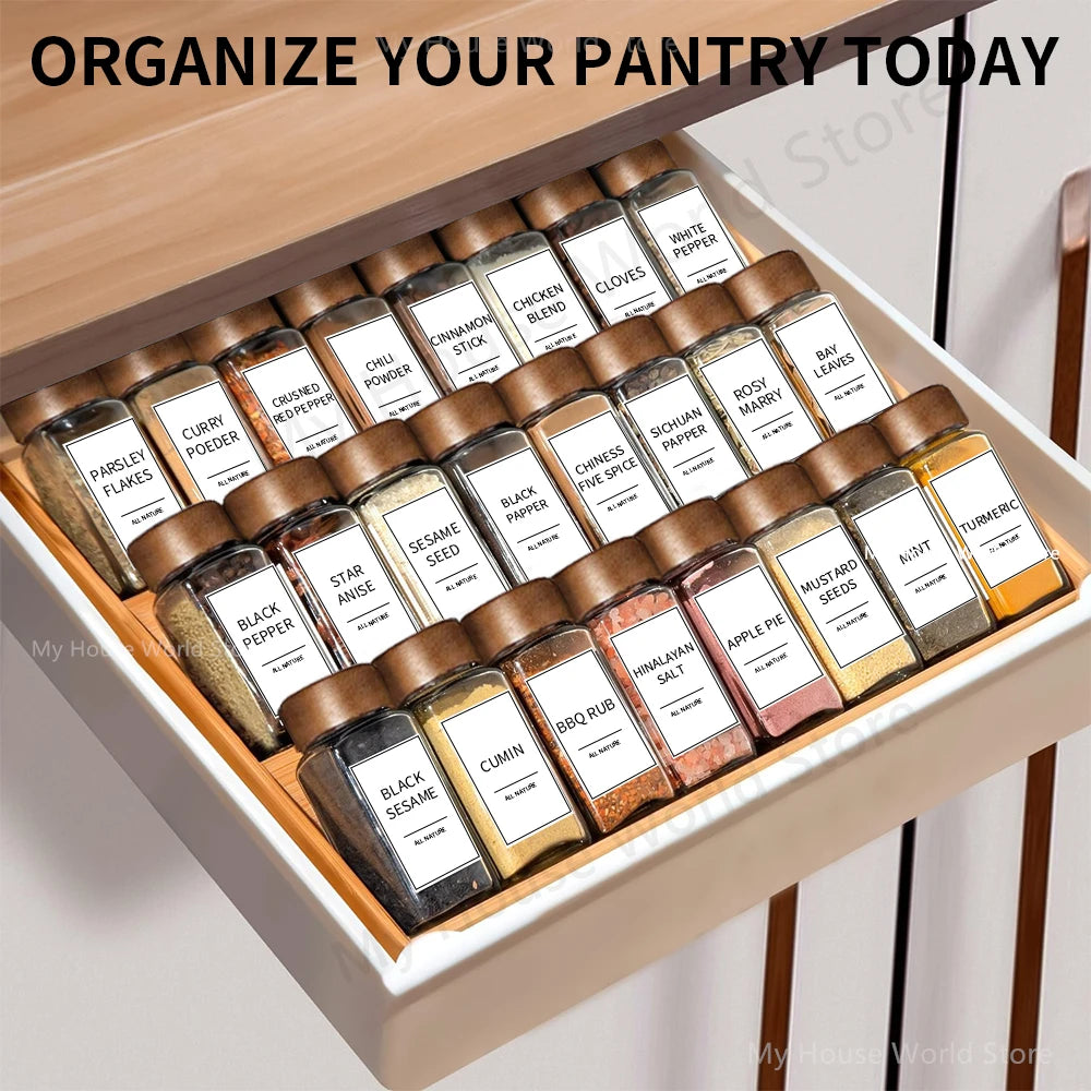 Frascos de vidro com tampas de bambu, conjunto tempero frascos, organizador, garrafas de armazenamento