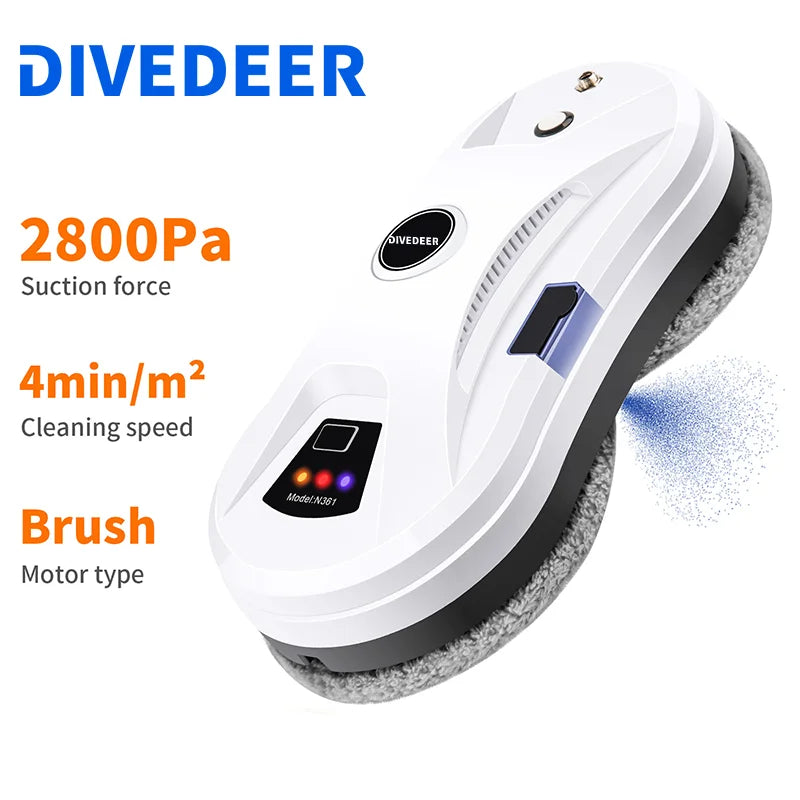 DIVEDEER robô de limpeza de janelas 5600PA grande sucção spray elétrico robô de limpeza de janelas prevenção de queda limpador remoto