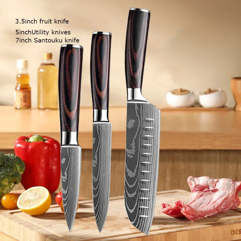 Facas de cozinha, Damasco faca do chef, conjunto profissional desossa, faca cutelo, faca utilitária japonês santoku, faca com capa