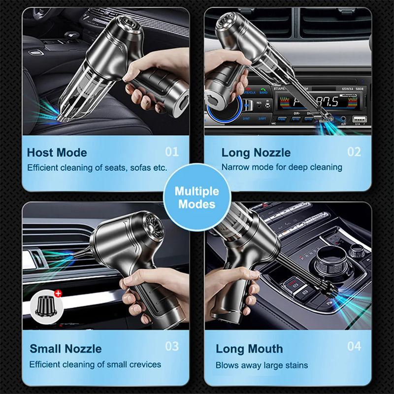 Aspirador de pó portátil para carro, sem fio, 95000pa, forte sucção, soprador 2 em 1, para casa e carro