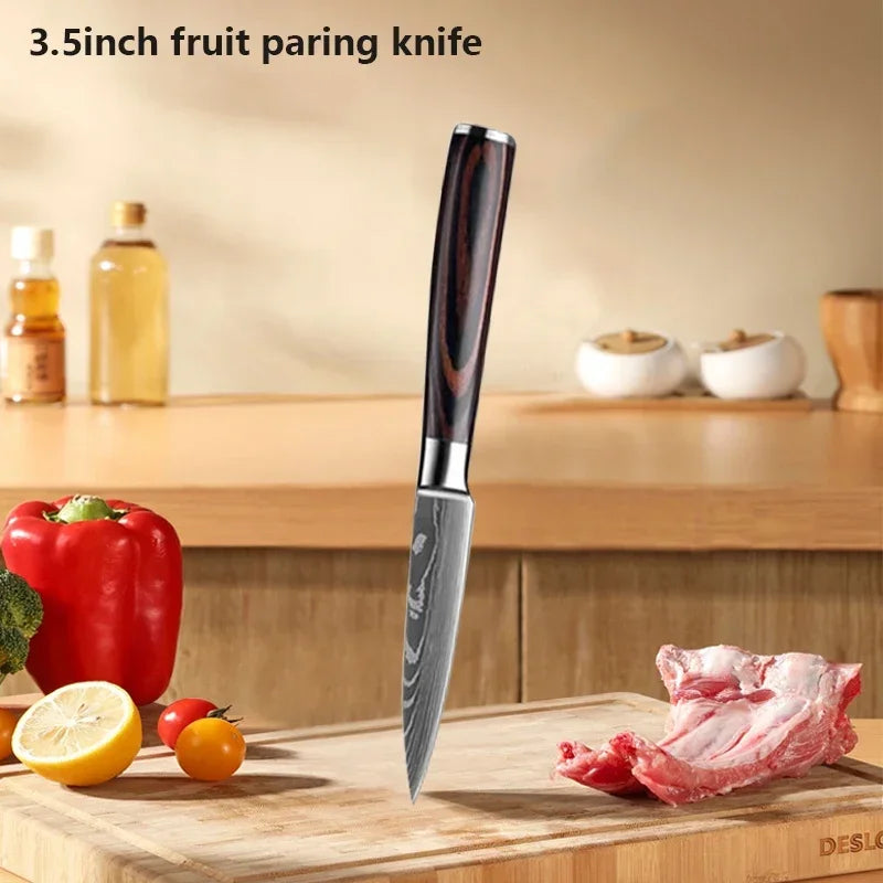 Facas de cozinha, Damasco faca do chef, conjunto profissional desossa, faca cutelo, faca utilitária japonês santoku, faca com capa