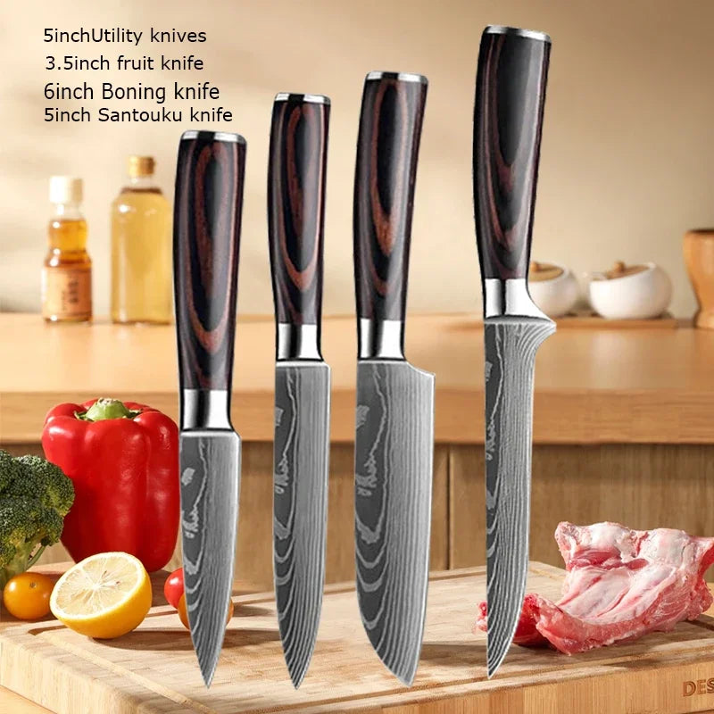Facas de cozinha, Damasco faca do chef, conjunto profissional desossa, faca cutelo, faca utilitária japonês santoku, faca com capa