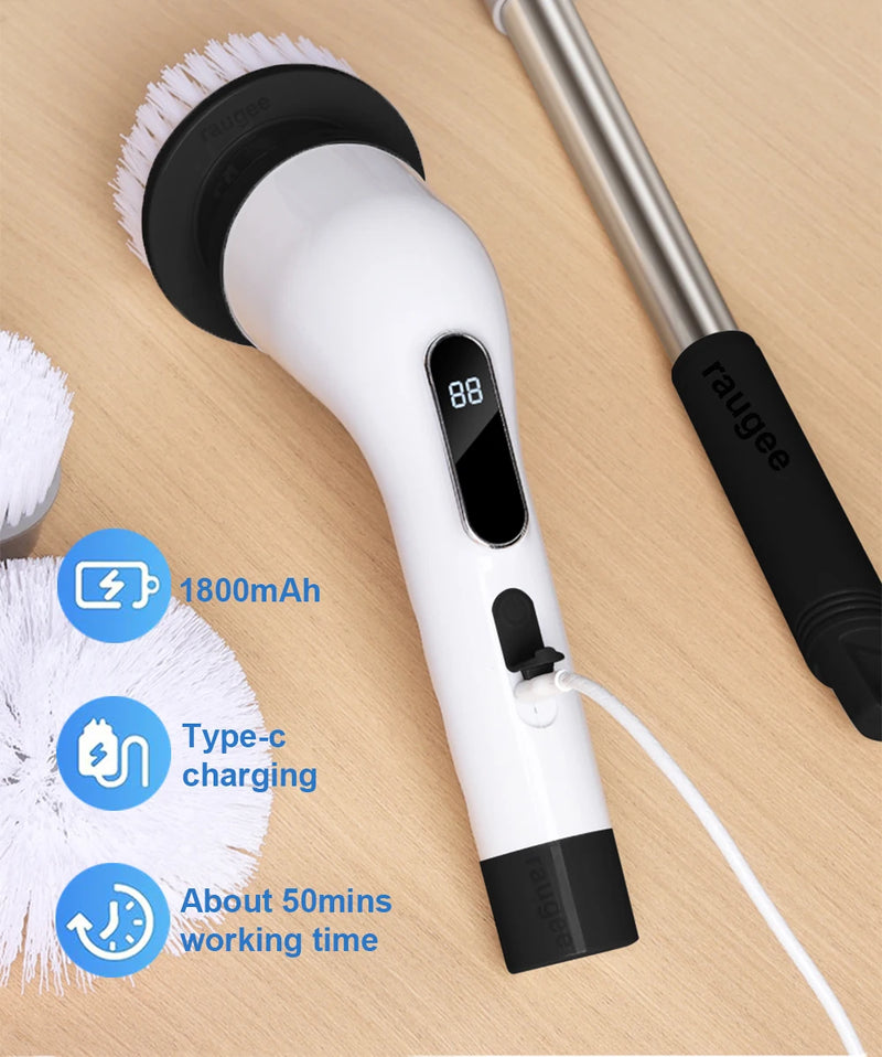 Escova elétrica de limpeza 9 em 1, sem fio, rotação doméstica, escova de limpeza