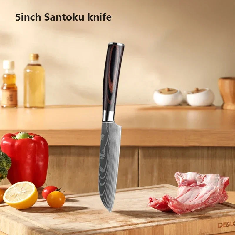 Facas de cozinha, Damasco faca do chef, conjunto profissional desossa, faca cutelo, faca utilitária japonês santoku, faca com capa