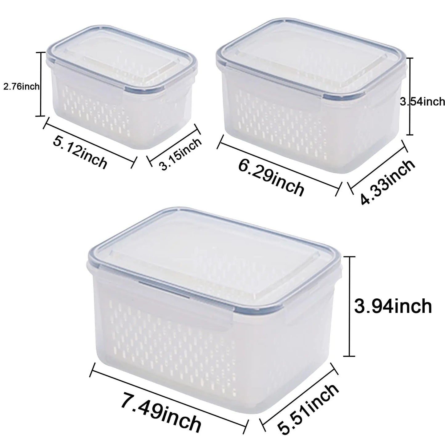 Conjunto de recipiente de armazenamento de alimentos para geladeira, 3 pacotes com tampas com filtro