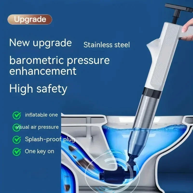 Desentupidor, poderoso êmbolo de vaso sanitário, tubo de aço inoxidável, desbloqueador pneumático de alta pressão, drenagem de ar, conjunto de ferramentas blaster