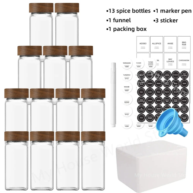 Frascos de vidro com tampas de bambu, conjunto tempero frascos, organizador, garrafas de armazenamento