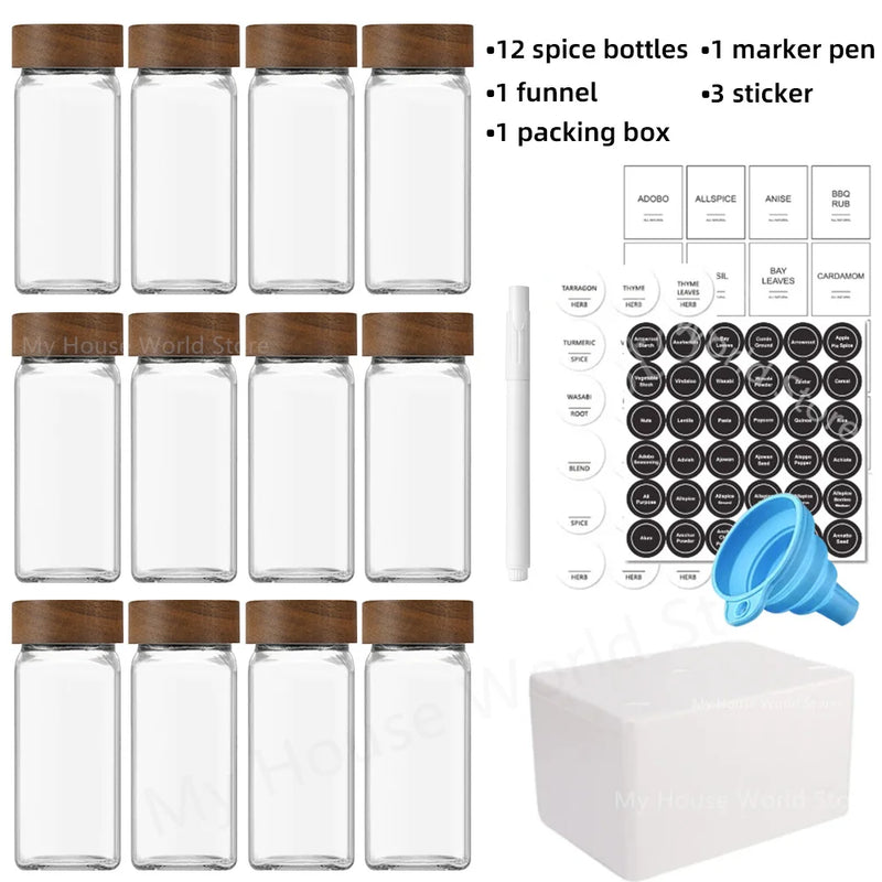 Frascos de vidro com tampas de bambu, conjunto tempero frascos, organizador, garrafas de armazenamento