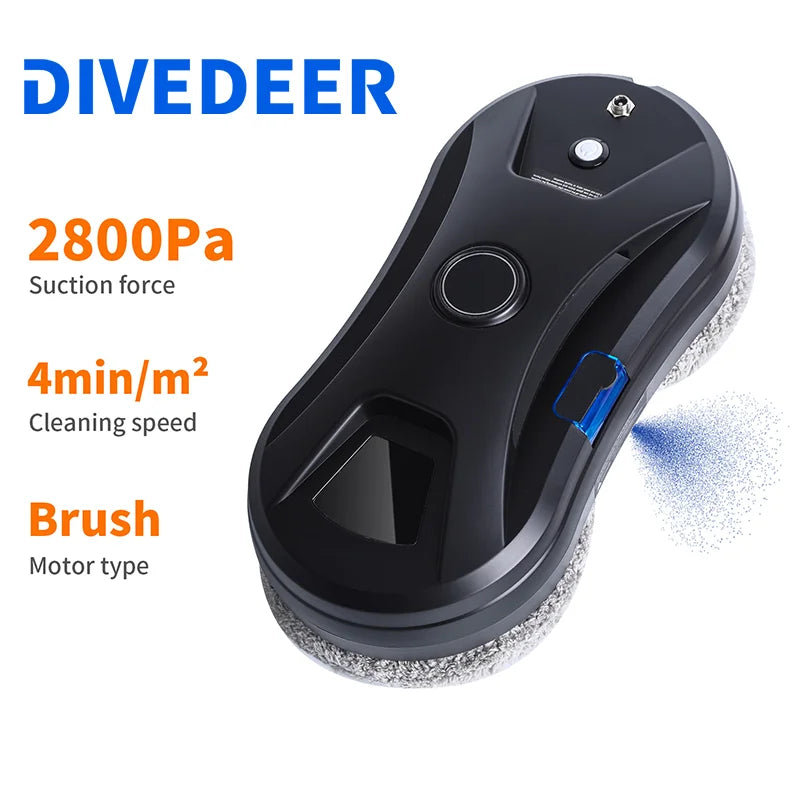 DIVEDEER robô de limpeza de janelas 5600PA grande sucção spray elétrico robô de limpeza de janelas prevenção de queda limpador remoto