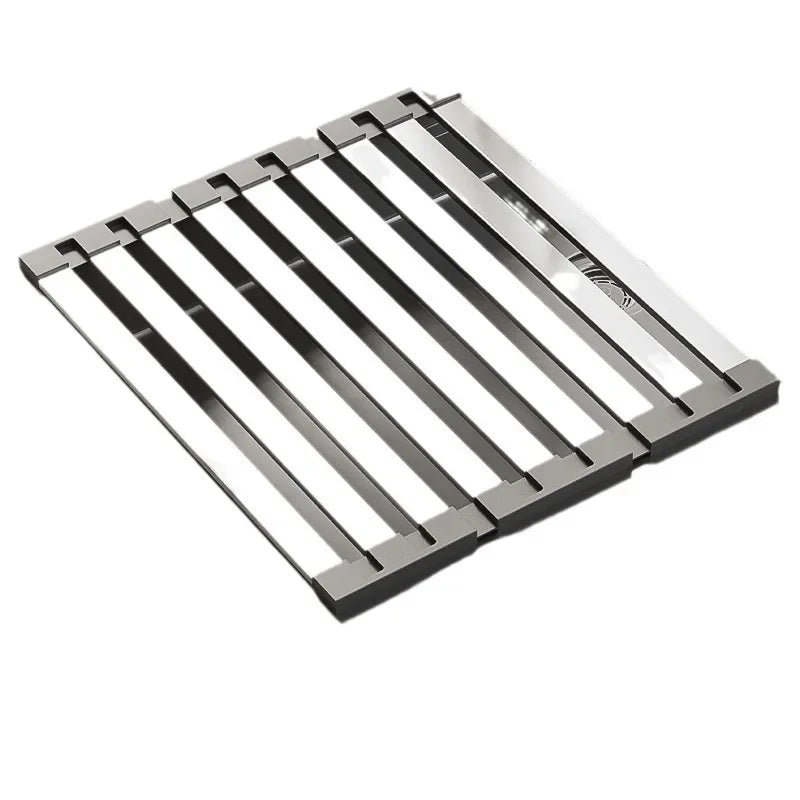 Rack de drenagem de pia de cozinha em aço inoxidável 304, tigela de pia e rack de armazenamento de pratos, cesta de drenagem dobrável e retrátil